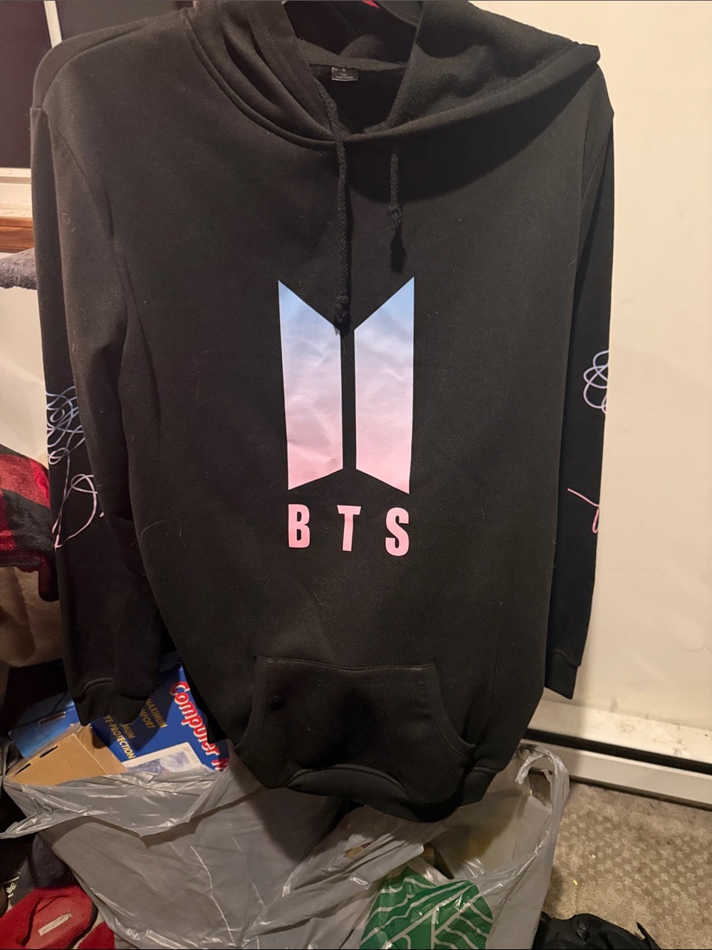 BTS Logo Black Hoodie with Pink Gradient Accent